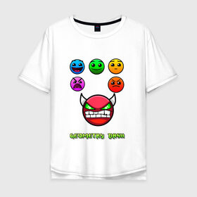 Мужская футболка хлопок Oversize с принтом Geometry dash icons в Тюмени, 100% хлопок | свободный крой, круглый ворот, “спинка” длиннее передней части | gd | геометрия | демон | дьявол | дэш | иконки | сложно | сложность