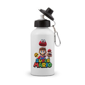 Бутылка спортивная с принтом Super Mario в Тюмени, металл | емкость — 500 мл, в комплекте две пластиковые крышки и карабин для крепления | nintendo | марио | нинтендо