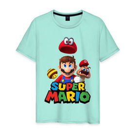 Мужская футболка хлопок с принтом Super Mario в Тюмени, 100% хлопок | прямой крой, круглый вырез горловины, длина до линии бедер, слегка спущенное плечо. | nintendo | марио | нинтендо