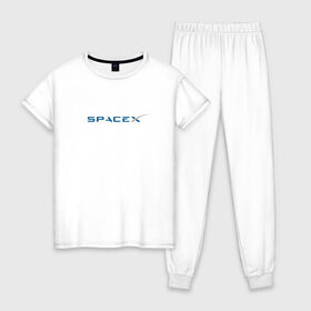 Женская пижама хлопок с принтом SpaceX в Тюмени, 100% хлопок | брюки и футболка прямого кроя, без карманов, на брюках мягкая резинка на поясе и по низу штанин | 9 | bfr | elon musk | falcon | heavy | день космонавтики | илон маск | космические путешествия | космос | наука | ракета | ракетоноситель | реактивная тяга | фалькон
