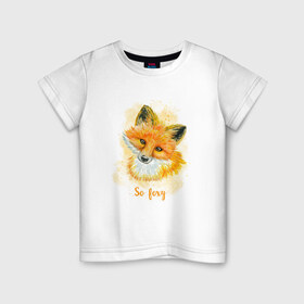 Детская футболка хлопок с принтом Лисичка в Тюмени, 100% хлопок | круглый вырез горловины, полуприлегающий силуэт, длина до линии бедер | Тематика изображения на принте: fox | лес | лесной | лис | лиса | лисенок | лисичка | милый | рыжий | хищник