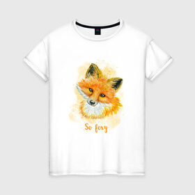 Женская футболка хлопок с принтом Лисичка в Тюмени, 100% хлопок | прямой крой, круглый вырез горловины, длина до линии бедер, слегка спущенное плечо | fox | лес | лесной | лис | лиса | лисенок | лисичка | милый | рыжий | хищник