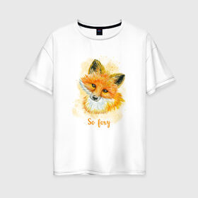 Женская футболка хлопок Oversize с принтом Лисичка в Тюмени, 100% хлопок | свободный крой, круглый ворот, спущенный рукав, длина до линии бедер
 | fox | лес | лесной | лис | лиса | лисенок | лисичка | милый | рыжий | хищник