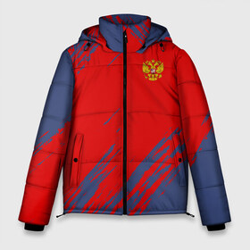 Мужская зимняя куртка 3D с принтом RUSSIA SPORT в Тюмени, верх — 100% полиэстер; подкладка — 100% полиэстер; утеплитель — 100% полиэстер | длина ниже бедра, свободный силуэт Оверсайз. Есть воротник-стойка, отстегивающийся капюшон и ветрозащитная планка. 

Боковые карманы с листочкой на кнопках и внутренний карман на молнии. | Тематика изображения на принте: russia | белый | болельщик | герб | двуглавый орел | корона | красный | лошадь | модные | надписи | орел | патриот | россия | синий | спорт | спортивные | триколор | униформа | фанат | цвет