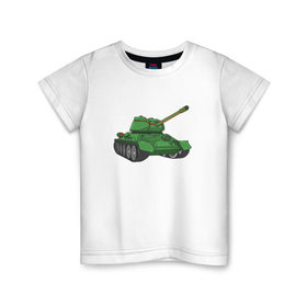 Детская футболка хлопок с принтом Танк Т-34 в Тюмени, 100% хлопок | круглый вырез горловины, полуприлегающий силуэт, длина до линии бедер | 