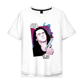 Мужская футболка хлопок Oversize с принтом Томми Вайсо в Тюмени, 100% хлопок | свободный крой, круглый ворот, “спинка” длиннее передней части | the room | tommy wiseau | комната | томми вайсо