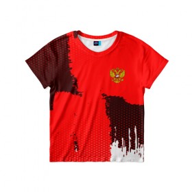 Детская футболка 3D с принтом RUSSIA SPORT RED в Тюмени, 100% гипоаллергенный полиэфир | прямой крой, круглый вырез горловины, длина до линии бедер, чуть спущенное плечо, ткань немного тянется | 
