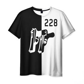 Мужская футболка 3D с принтом 228 в Тюмени, 100% полиэфир | прямой крой, круглый вырез горловины, длина до линии бедер | 228 | rap | зачитал | пистолет | пушка | реп | репер | рэп | рэпер | статья | ствол