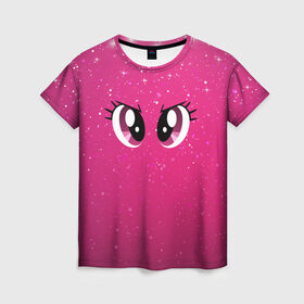 Женская футболка 3D с принтом Няшные Глаза в Тюмени, 100% полиэфир ( синтетическое хлопкоподобное полотно) | прямой крой, круглый вырез горловины, длина до линии бедер | dash | swag | аниме | глаз | звезды | космос | мимими | няш | розовый
