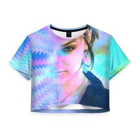 Женская футболка 3D укороченная с принтом Саша Грей. Абстракция в Тюмени, 100% полиэстер | круглая горловина, длина футболки до линии талии, рукава с отворотами | gray | sasha grey | актриса | девушка | психоделика