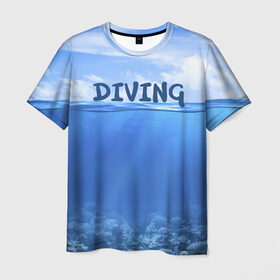 Мужская футболка 3D с принтом Дайвинг в Тюмени, 100% полиэфир | прямой крой, круглый вырез горловины, длина до линии бедер | coral reef | diver | diving | underwater | вода | водолаз | волна | дайвер | коралловые рифы | море | ныряние | океан | подводный мир