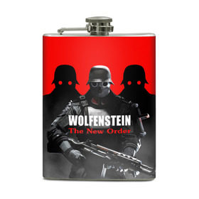 Фляга с принтом Wolfenstein: The New Order в Тюмени, металлический корпус | емкость 0,22 л, размер 125 х 94 мм. Виниловая наклейка запечатывается полностью | game | вильгельм череп штрассе | вольфенштайн: новый порядок | игра | игрок | молот евы | оружие | уильям бласковиц | шутер