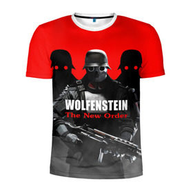 Мужская футболка 3D спортивная с принтом Wolfenstein: The New Order в Тюмени, 100% полиэстер с улучшенными характеристиками | приталенный силуэт, круглая горловина, широкие плечи, сужается к линии бедра | game | вильгельм череп штрассе | вольфенштайн: новый порядок | игра | игрок | молот евы | оружие | уильям бласковиц | шутер