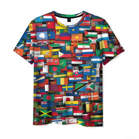 Мужская футболка 3D с принтом Флаги всех стран в Тюмени, 100% полиэфир | прямой крой, круглый вырез горловины, длина до линии бедер | Тематика изображения на принте: интернационал | мир | паттерн | флаг