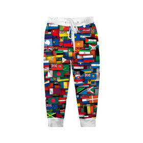 Детские брюки 3D с принтом Флаги всех стран в Тюмени, 100% полиэстер | манжеты по низу, эластичный пояс регулируется шнурком, по бокам два кармана без застежек, внутренняя часть кармана из мелкой сетки | интернационал | мир | паттерн | флаг