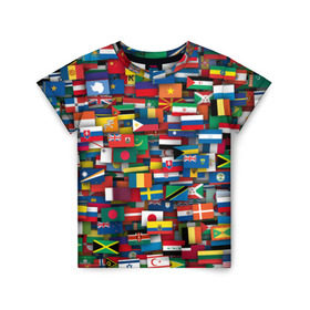 Детская футболка 3D с принтом Флаги всех стран в Тюмени, 100% гипоаллергенный полиэфир | прямой крой, круглый вырез горловины, длина до линии бедер, чуть спущенное плечо, ткань немного тянется | интернационал | мир | паттерн | флаг