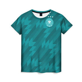 Женская футболка 3D с принтом Germany away WC 2018 в Тюмени, 100% полиэфир ( синтетическое хлопкоподобное полотно) | прямой крой, круглый вырез горловины, длина до линии бедер | cup | fifa | world | германия | мира | фифа | чемпионат | чемпионы