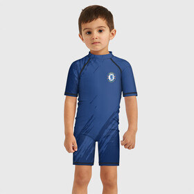 Детский купальный костюм 3D с принтом Chelsea Uniform в Тюмени, Полиэстер 85%, Спандекс 15% | застежка на молнии на спине | chelsea | fc | спорт | спортивные | футбол | футбольный клуб | челси