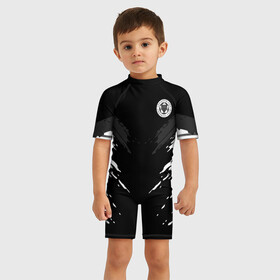 Детский купальный костюм 3D с принтом LEICESTER CITY 2018 SPORT в Тюмени, Полиэстер 85%, Спандекс 15% | застежка на молнии на спине | Тематика изображения на принте: football | soccer | черно белый