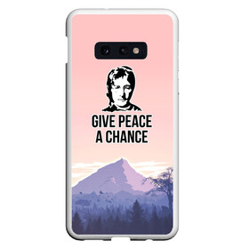 Чехол для Samsung S10E с принтом Give Peace a Chance в Тюмени, Силикон | Область печати: задняя сторона чехла, без боковых панелей | Тематика изображения на принте: битлз | горы | джон леннон | ленон | мир | песня | цитаты | шанс