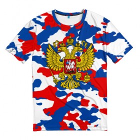 Мужская футболка 3D с принтом Russia Camouflage в Тюмени, 100% полиэфир | прямой крой, круглый вырез горловины, длина до линии бедер | 