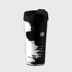 Термокружка-непроливайка с принтом Bayern Munchen uniform black в Тюмени, внутренняя часть — пищевой пластик, наружная часть — прозрачный пластик, между ними — полиграфическая вставка с рисунком | объем — 350 мл, герметичная крышка | 