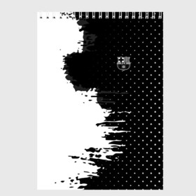 Скетчбук с принтом Barcelona uniform black 2018 в Тюмени, 100% бумага
 | 48 листов, плотность листов — 100 г/м2, плотность картонной обложки — 250 г/м2. Листы скреплены сверху удобной пружинной спиралью | Тематика изображения на принте: football | soccer | барселона