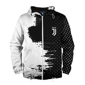 Мужская ветровка 3D с принтом Juventus uniform black 2018 в Тюмени, 100% полиэстер | подол и капюшон оформлены резинкой с фиксаторами, два кармана без застежек по бокам, один потайной карман на груди | Тематика изображения на принте: football | soccer | ювентус