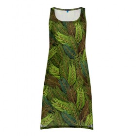 Платье-майка 3D с принтом ветви ели в Тюмени, 100% полиэстер | полуприлегающий силуэт, широкие бретели, круглый вырез горловины, удлиненный подол сзади. | ель | текстура