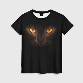 Женская футболка 3D с принтом Кошачий Взгляд в Тюмени, 100% полиэфир ( синтетическое хлопкоподобное полотно) | прямой крой, круглый вырез горловины, длина до линии бедер | глаза | желтый | кот | котейка | котенок | котик | котя | кошка | усатый