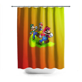 Штора 3D для ванной с принтом Super Mario в Тюмени, 100% полиэстер | плотность материала — 100 г/м2. Стандартный размер — 146 см х 180 см. По верхнему краю — пластиковые люверсы для креплений. В комплекте 10 пластиковых колец | nintendo | марио | нинтендо