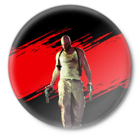 Значок с принтом Max Payne в Тюмени,  металл | круглая форма, металлическая застежка в виде булавки | game | gta | max | payne | rockstar | игра | макс | пэйн