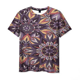 Мужская футболка 3D с принтом Мандала узоры в Тюмени, 100% полиэфир | прямой крой, круглый вырез горловины, длина до линии бедер | abstract | abstraction | flower | mandala | pattern | style | абстракция | кружево | узор | узоры | цветы