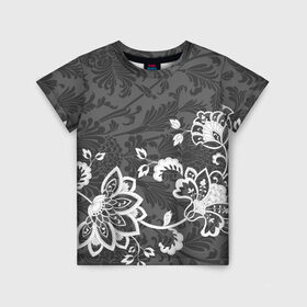Детская футболка 3D с принтом Кружевной узор в Тюмени, 100% гипоаллергенный полиэфир | прямой крой, круглый вырез горловины, длина до линии бедер, чуть спущенное плечо, ткань немного тянется | flowers | pattern | арт | винтаж | кружева | орнамент | текстура | узор | цветы | черно белый