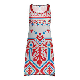 Платье-майка 3D с принтом старославянский узор 5 в Тюмени, 100% полиэстер | полуприлегающий силуэт, широкие бретели, круглый вырез горловины, удлиненный подол сзади. | орнамент | славянский | узор