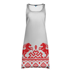 Платье-майка 3D с принтом старославянский узор 13 в Тюмени, 100% полиэстер | полуприлегающий силуэт, широкие бретели, круглый вырез горловины, удлиненный подол сзади. | орнамент | славянский | узор