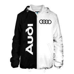 Мужская куртка 3D с принтом Audi в Тюмени, ткань верха — 100% полиэстер, подклад — флис | прямой крой, подол и капюшон оформлены резинкой с фиксаторами, два кармана без застежек по бокам, один большой потайной карман на груди. Карман на груди застегивается на липучку | Тематика изображения на принте: ауди | кольца | лого