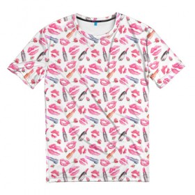 Мужская футболка 3D с принтом Lips and roses в Тюмени, 100% полиэфир | прямой крой, круглый вырез горловины, длина до линии бедер | 