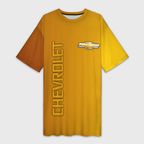 Платье-футболка 3D с принтом Chevrolet желтый градиент в Тюмени,  |  | camaro | chevrole | chevrolet | chevy | corvette | cruz | general motors | impala | niva | viva | авто | автомобиль | знак | лого | машина | надпись | нива | тачка | шеви | шевроле | шевролет | эмблема