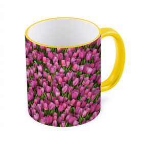 Кружка 3D с принтом Розовые тюльпаны в Тюмени, керамика | ёмкость 330 мл | Тематика изображения на принте: 