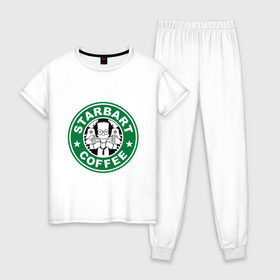 Женская пижама хлопок с принтом Starbart в Тюмени, 100% хлопок | брюки и футболка прямого кроя, без карманов, на брюках мягкая резинка на поясе и по низу штанин | bart | simpsons | барт | лого | старбакс