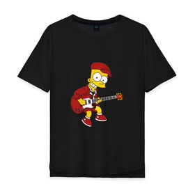Мужская футболка хлопок Oversize с принтом Bart AC/DC в Тюмени, 100% хлопок | свободный крой, круглый ворот, “спинка” длиннее передней части | acdc | music | rock | simpsons | барт | гитара | группа | исидиси | музыка | рок