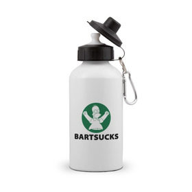 Бутылка спортивная с принтом Bartsucks в Тюмени, металл | емкость — 500 мл, в комплекте две пластиковые крышки и карабин для крепления | bart | homer | simpsons | барт | гомер | старбакс