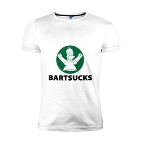 Мужская футболка премиум с принтом Bartsucks в Тюмени, 92% хлопок, 8% лайкра | приталенный силуэт, круглый вырез ворота, длина до линии бедра, короткий рукав | bart | homer | simpsons | барт | гомер | старбакс
