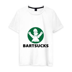 Мужская футболка хлопок с принтом Bartsucks в Тюмени, 100% хлопок | прямой крой, круглый вырез горловины, длина до линии бедер, слегка спущенное плечо. | bart | homer | simpsons | барт | гомер | старбакс