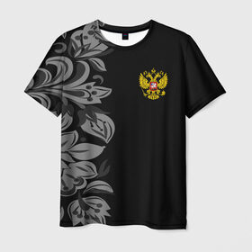 Мужская футболка 3D с принтом Russia Pattern Collection в Тюмени, 100% полиэфир | прямой крой, круглый вырез горловины, длина до линии бедер | pattern | russia | герб | орел | орнамент | патриот | патриотизм | российский | россия | символика | узор | хохлома | цветы | я русский