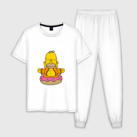 Мужская пижама хлопок с принтом Гомерчик в Тюмени, 100% хлопок | брюки и футболка прямого кроя, без карманов, на брюках мягкая резинка на поясе и по низу штанин
 | donut | homer | simpsons | будда | гомер | пончик
