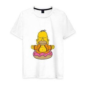 Мужская футболка хлопок с принтом Гомерчик в Тюмени, 100% хлопок | прямой крой, круглый вырез горловины, длина до линии бедер, слегка спущенное плечо. | donut | homer | simpsons | будда | гомер | пончик