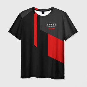 Мужская футболка 3D с принтом AUDI SPORT в Тюмени, 100% полиэфир | прямой крой, круглый вырез горловины, длина до линии бедер | auto | авто | ауди | машины