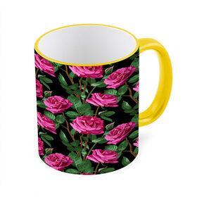 Кружка 3D с принтом Розовые розы в Тюмени, керамика | ёмкость 330 мл | Тематика изображения на принте: 